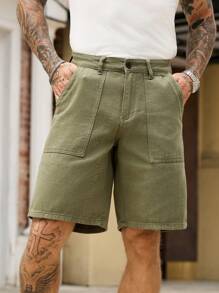 Manfinity Homme 男士休闲宽松百慕大风格多口袋牛仔短裤 - 軍綠色 - 查看 5