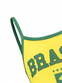 فستان عادي للفتاة الصغيرة بطبعة حرف البرازيل على الحزام، مجموعة متطابقة لأمي وابنتها (تباع القطعتان بشكل منفصل)