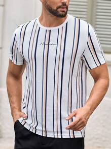 Manfinity VCAY Men Letter Graphic Striped Tee, Summer - White - View 1