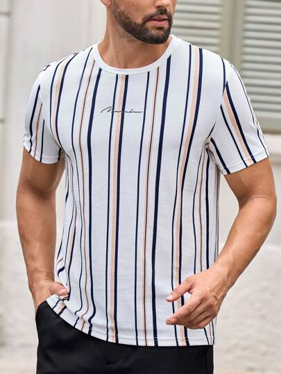 Manfinity VCAY Men Letter Graphic Striped Tee, Summer