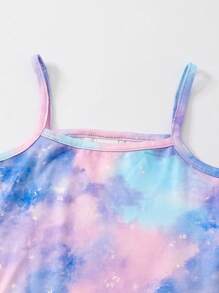 2pcs Girls Casual & Comfortable Tie-Dye Printed Cami & Shorts Set