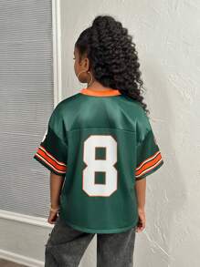 青少年女孩休闲街头时尚V领短袖上衣 - 綠色 - 查看 2