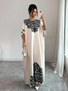 Elenzga Elegantes, locker sitzendes Kleid für Damen mit Placement-Muster