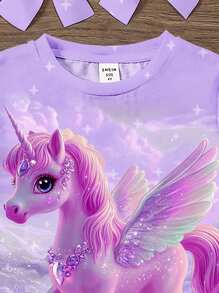 Young Girl Casual Minimalist Design Round Neck Short Sleeve T-Shirt, Suitable For Summer