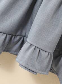 Elladie kids 女婴甜美蝴蝶结领荷叶边下摆夏装 - 灰色 - 查看 7