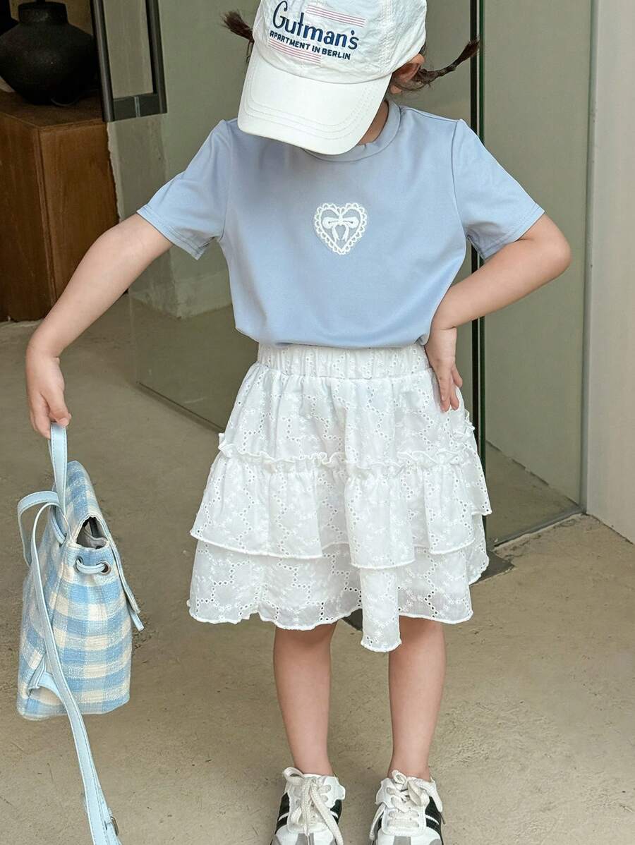 SHEIN Little Byeori Mädchen Lässig Set aus Kurzarm T-Shirt und Mini-Rock - Verschiedenfarbig - Übersicht 1