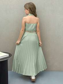 Firerie Kids Firerie Kids Conjunto informal para niña preadolescente Nova Glow compuesto por una chaqueta corta sin mangas de unicolor emparejada con una falda larga plisada de cintura alta, atuendo de uso diario