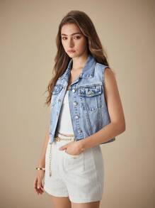 Selenza Women's Single-Breasted Casual Versatile Denim Vest