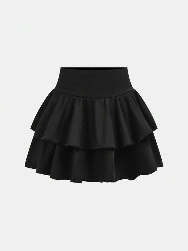 Tiered Layered Black Casual Versatile Skirt, Mother And Daughter, Sister And Me Ruffle Skirt Black Skirt Tiered Ruffle Skirt Short Skirt Girls Black Skirt Short Black Skirt Black Mini Skirt