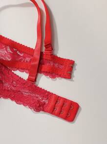 Esselle 花朵蕾絲鋼圈內衣和三角褲內衣套裝 - 紅色 - 查看 5