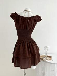 Elamini Women's Casual Fall Dress With Sash Waist, Plush Fabric - Brown - View 2