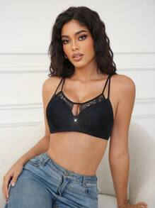 1pc Women Sexy Lace Stitching Elegant Underwire Bustier - Black - View 3