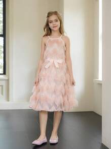 Wildeya Tween-Mädchen Kleider für Frühling und Sommer, neue Stile von Wildeya, rosa Camisole-Kleid mit Fransen und rosa Taillengürtel, bequem, süßer Stil, geeignet für Outdoor-Aktivitäten, tägliche Themenveranstaltungen, Urlaub, Musikfestivals und gesellschaftliche Anlässe