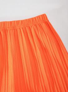 SHEIN Sparklyn Tween Girls Casual Sweet Lovely Textured Crinkle Fabric Cropped Tank Top With Relaxed Wide Leg Pants 2 Pieces Set, Suitable For Daily Commute, Holiday, Sisters Street Style, Spring/Summer - Orange - View 5