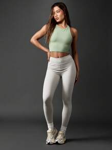 MISSGUIDED Áo ba lỗ thể thao cổ cao thấm hút ẩm Áo ba lỗ tập yoga Racerback Crop Top tập chạy bộ tập luyện Gym Áo ba lỗ chéo lưng tác động cao - màu xanh lá - Xem 1