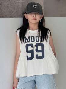Dazy Kids Tween Girls Round Neck Printed Sleeveless T-Shirt, Summer,Back To School Clothes
