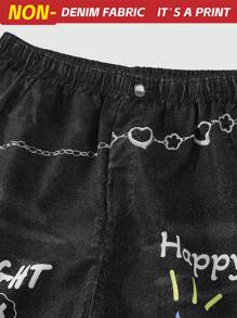 Pantalones largos negros informales con estampado de dibujos animados para niñas adolescentes, atuendos universitarios y ropa deportiva para el regreso a clases 2025