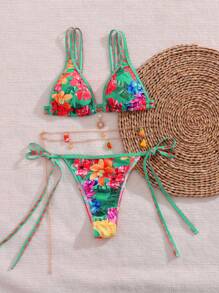 Swim Vcay 2pcs Spring Vacation Casual Digital Fruit & Flower Print Halter Bikini Set For Summer - Multicolor - View 7