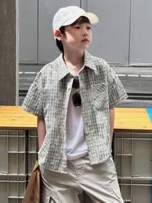 Dazy Kids Plus Size Boys' Loose Casual Plaid Shirt, Fall