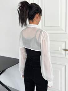 DAZY Áo crop top tay phồng cổ trụ dáng rộng không có áo hai dây, Áo dài tay cho nữ mặc khi trở lại trường, Quần áo mùa thu cho nữ - trắng - Xem 9