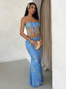 Glamine 2 piezas Conjunto de Top tipo camiseta con encaje y minifalda, sexy y elegante para uso diario, vacaciones, fiestas, ropa de mujer para primavera/verano, de vuelta a la escuela - Multicolor - Ver 4