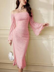 Vintamour Rochie vintage elegantă pentru femei, tricotată cu jacquard, din dantelă florală, cu umeri goi, mulată, ținute casual de vară pentru femei, ținute de vacanță, rochie albă, rochii de vară pentru femei, rochii albe pentru femei, rochie de bal, rochii de ziua de naștere pentru femei, rochie de nuntă pentru femei, rochii de Paște de primăvară pentru femei, haine de vară, ținute de primăvară pentru femei, rochie de Paște, ținute de ziua de naștere pentru femei, rochie de mireasă, vacanța de primăvară