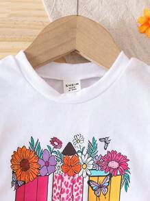 SHEIN Ensemble 2 pièces pour bébé filles 2025 composé d'un Top à manches courtes imprimé crayon mignon et mode + shorts imprimés léopard rose