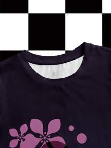 Shutterstock Y2Kool Purple, Silhouette, Floral, Millennium Retro, Y2K, Women's Fitted, Round Neck, Short Sleeve T-Shirt, Suitable For Summer, Vacation, Party, Music Festival Club Going-Out Back To School 2000s Style