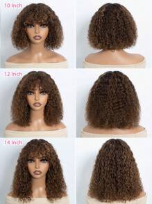 Wear & Go 卷发鲍勃假发带刘海真人发挑染无胶迷你蕾丝短卷发鲍勃刘海假发 10-14 英寸 - S4/30/27 - 查看 7