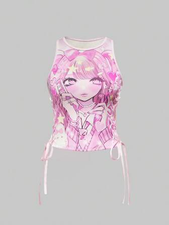 Anime Top de tirantes ajustado con estampado de personajes de anime de verano para mujeres