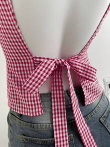 Chiquease 女式格子露背扭纹前部无袖上衣，夏季时尚