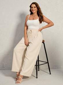 SHEIN LUNE 2 piezas Pantalones casuales de talla grande de unicolor