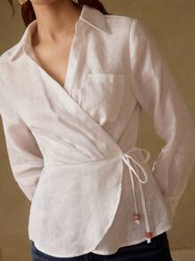 MOTF PREMIUM 裹身结衬衫 - 白色 - 查看 2