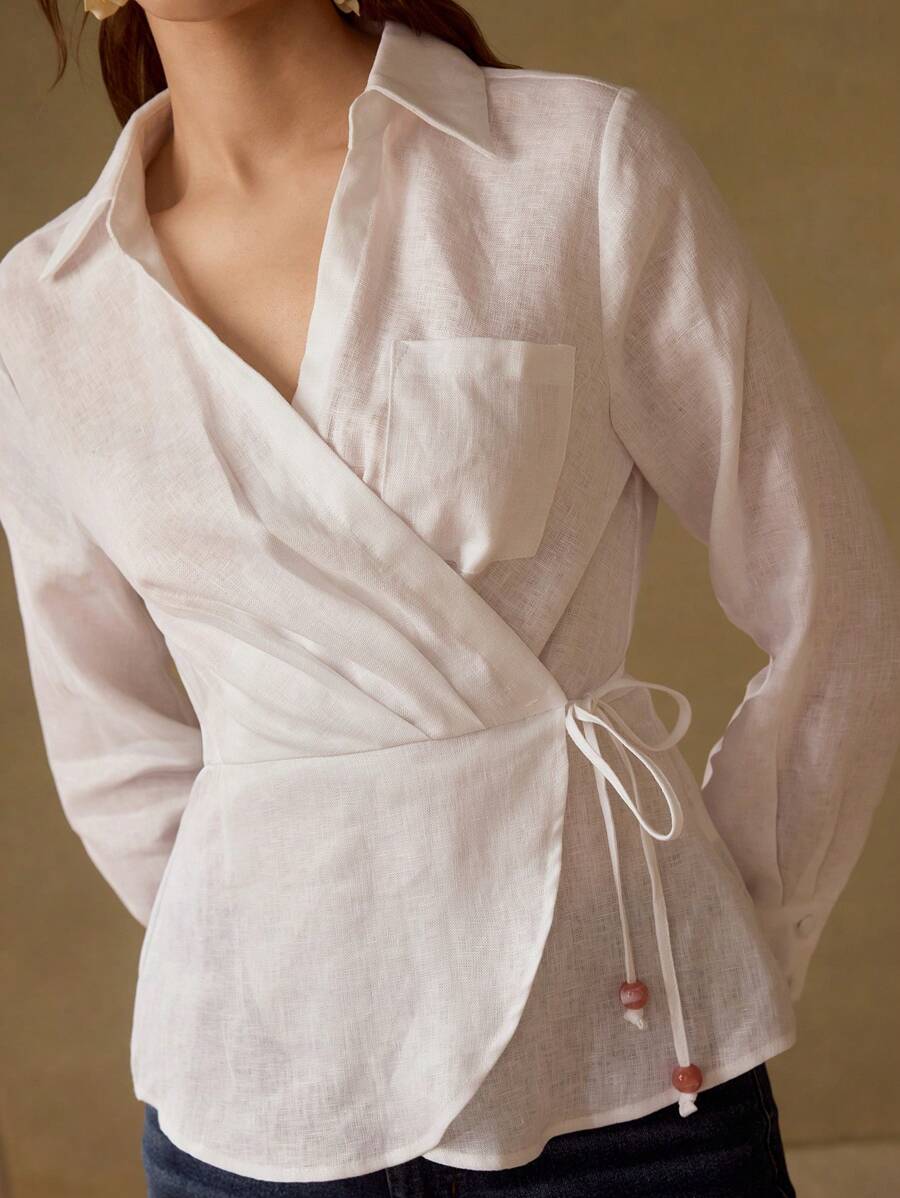 MOTF PREMIUM 裹身结衬衫 - 白色 - 查看 2