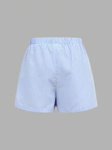 SHEIN Girlism Ensemble de 3 pièces chic et décontracté pour préadolescentes, composé d'un Top rayé bleu et blanc avec nœud, d'un débardeur blanc ajusté et d'un short