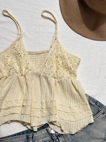 Comfortcana Women's Sleeveless Lace Patchwork Camisole Top, Casual Summer - Yellow - View 3