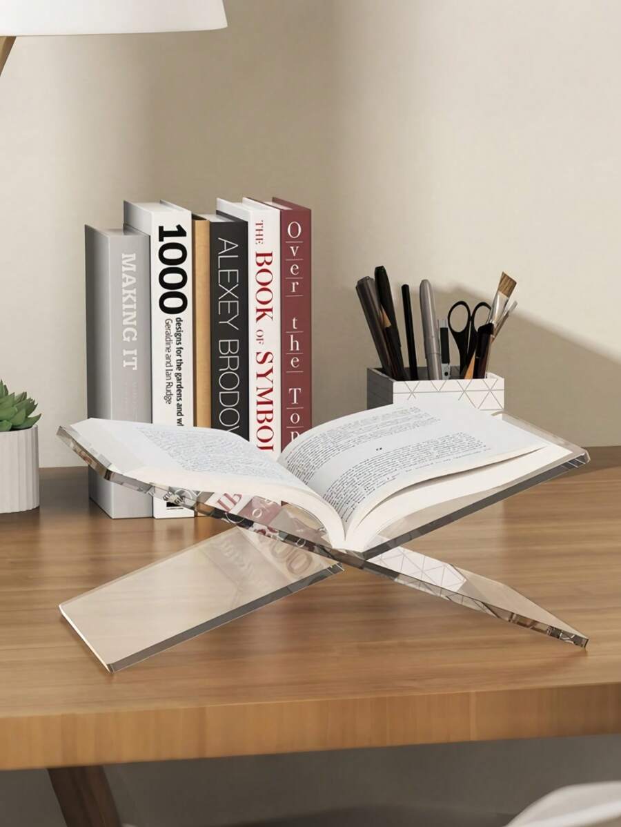 SHEIN 阅读书架X型透明书托阅读乐谱书籍展示架白色书架家用展示架适用于图书馆、菜谱、音乐专辑以及各种书籍阅读摆放 - 無色 - 查看 1