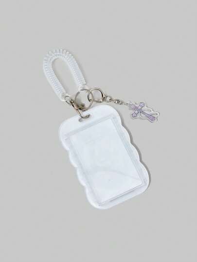 Kawaii Étui porte-cartes multifonction pour carte de bus/metro, badge d'identité, charm de sac, porte-clés. Design baroque art gothique, nœud papillon rose