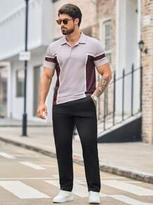 Manfinity NXTstreet Camisa polo de hombre casual con estampado de patchwork, ajuste regular, adecuada para uso diario - Multicolor - Ver 4