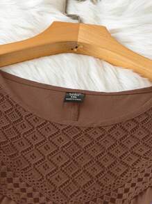 EMERY ROSE Plus Size Summer Casual Solid Color Lace Patchwork Camisole - Brown - View 3