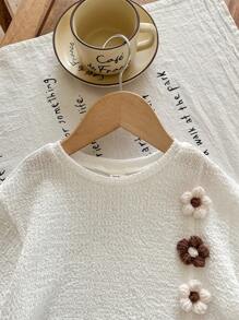 LMoss Kids LMoss Baby Girl Solid Color Knit Round Neck Loose Casual Top Baby Tops Toddler Tops Toddler Summer Tops Baby Girl Summer Top Baby Girl Top - White - View 3