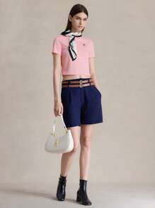 SHEIN EZwear 休闲简约图案圆领短袖短款修身女式 T 恤 - 淺粉色 - 查看 2