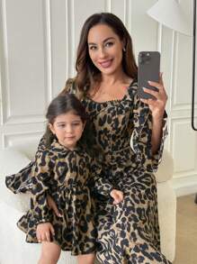 Mommy And Me Matching Outfits(2 Pieces Are Sold Separately)Babygirl Cute Vacation Street Style Leopard Print Long Sleeve Lapel Dress,Skin-Friendly And Soft Fabric To Protect Baby's Skin, Can Be Worn Indoors Or Outdoors, First Choice For Mothers - Multicolor - View 5