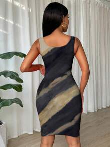 Almamuse Tie Dye Pleated Slim Fit Sleeveless Bodycon Dress For New Year Clothes Women Short Dresses Summer