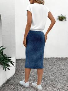 SHEIN LUNE Faux Denim Casual Heart & Letter Graphic Short Sleeve T-Shirt And Mini Skirt 2 Pieces Set, Women Summer Outfit - Multicolor - View 2