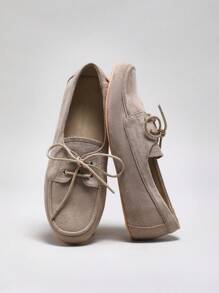 SHUZIA Women's Round Toe Soft Bottom Lace Up Suede Casual Flats