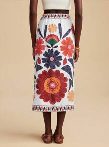 Travachic Woven Print Women Retro Style Skirt - White - View 2