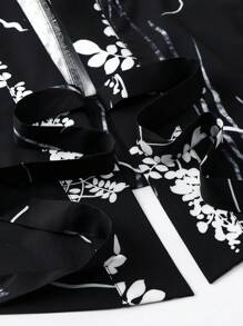 Irokai 日式女式印花浴衣和服，适合夏季节日 - 黑與白 - 查看 6
