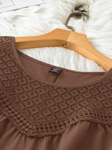 EMERY ROSE Plus Size Summer Casual Solid Color Lace Patchwork Camisole - Brown - View 6