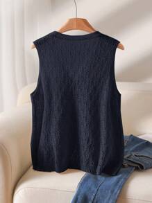 CosyJoli Plus Size Women V-Neck Single-Breasted Slim Casual Knitted Vest,Fall Clothes For Women Autumn